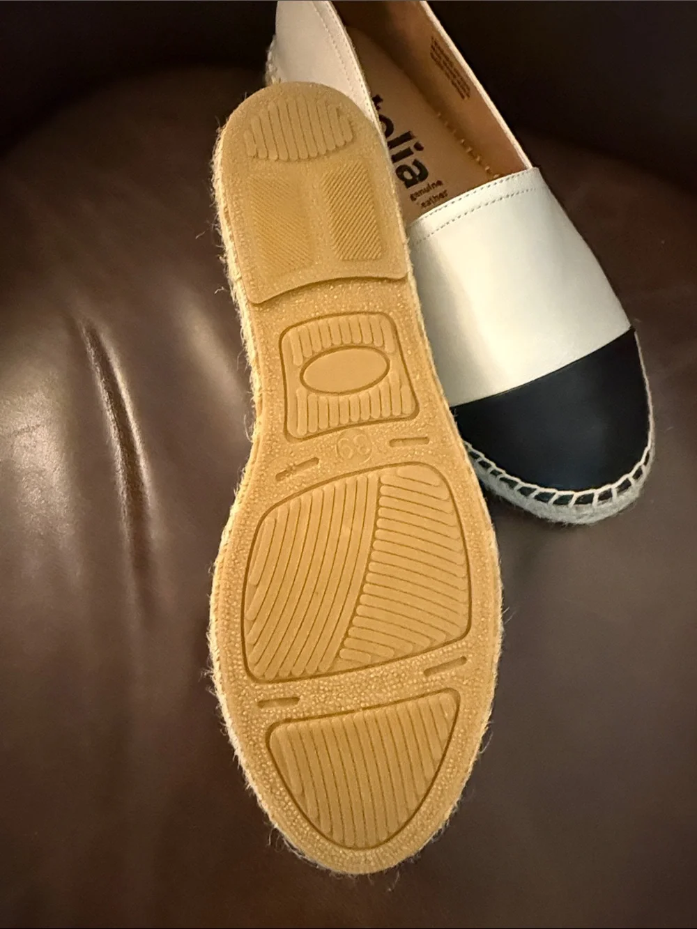 Juteria Two-Tone Leather Espadrille Slip-Ons in White and Black